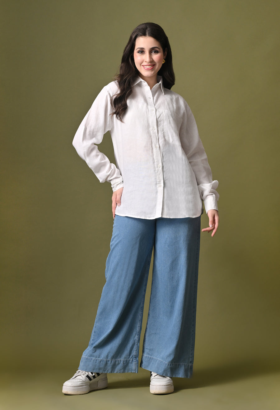 Women white linen regular fit unisex shirt