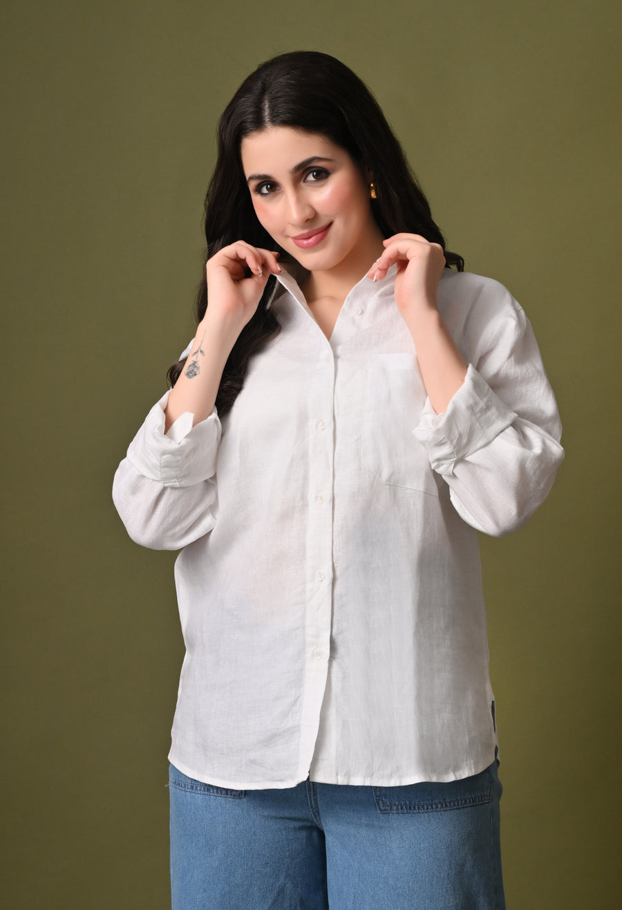 Women white linen regular fit unisex shirt