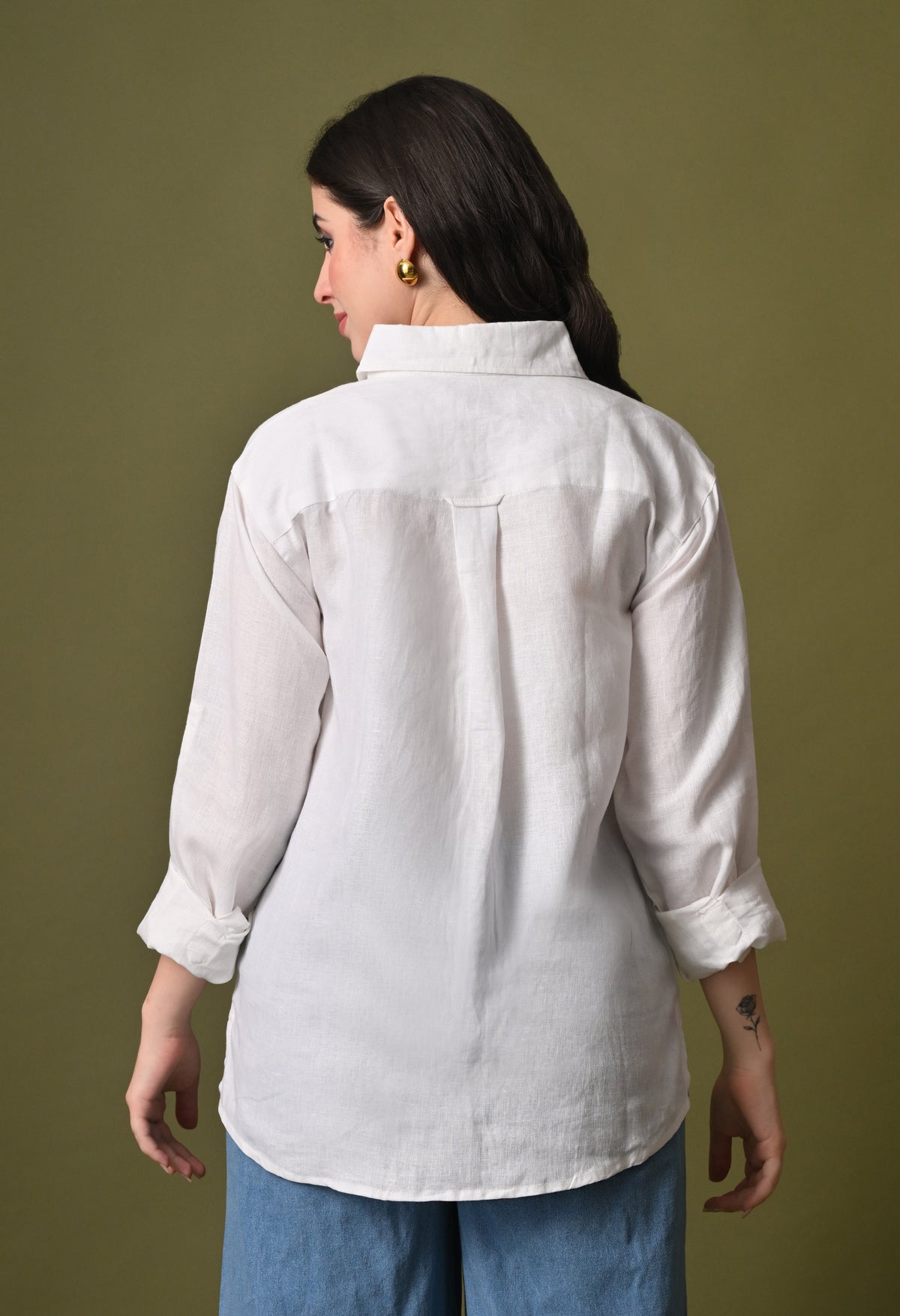 Women white linen regular fit unisex shirt
