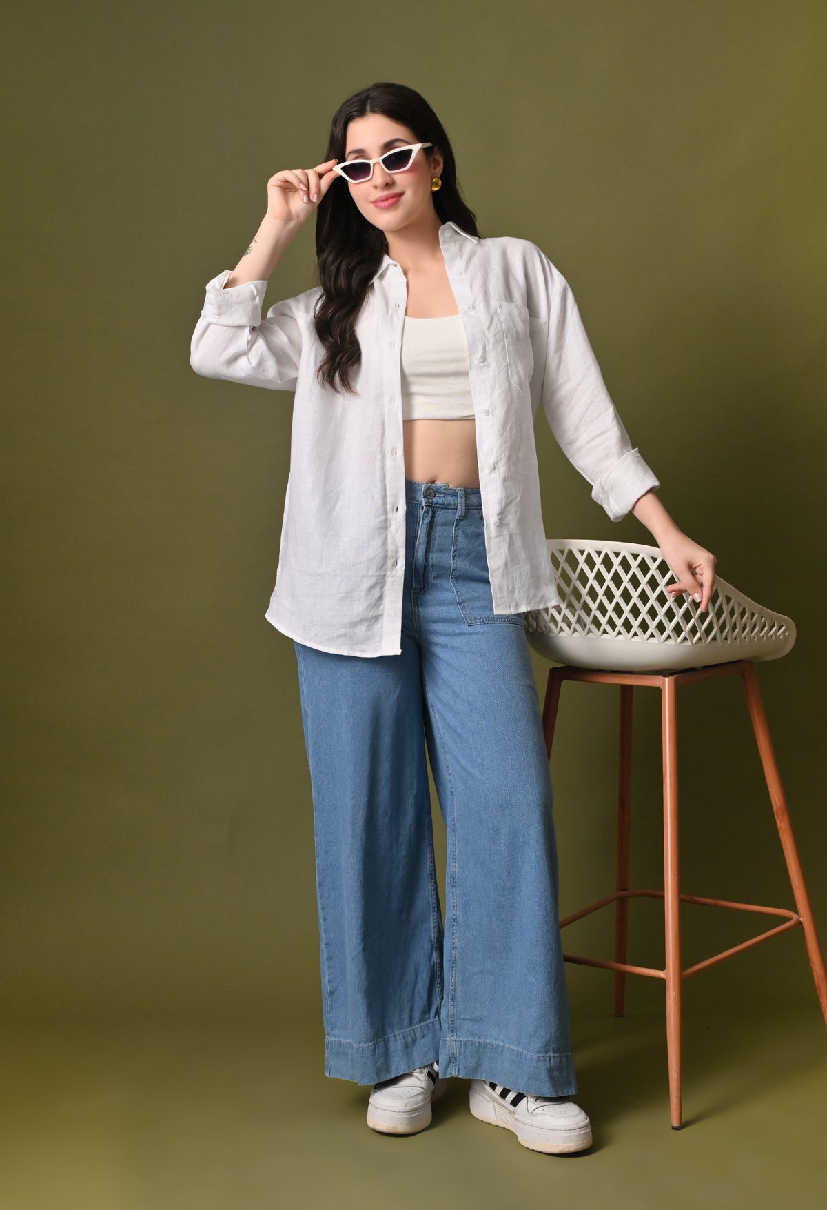 Women white linen regular fit unisex shirt
