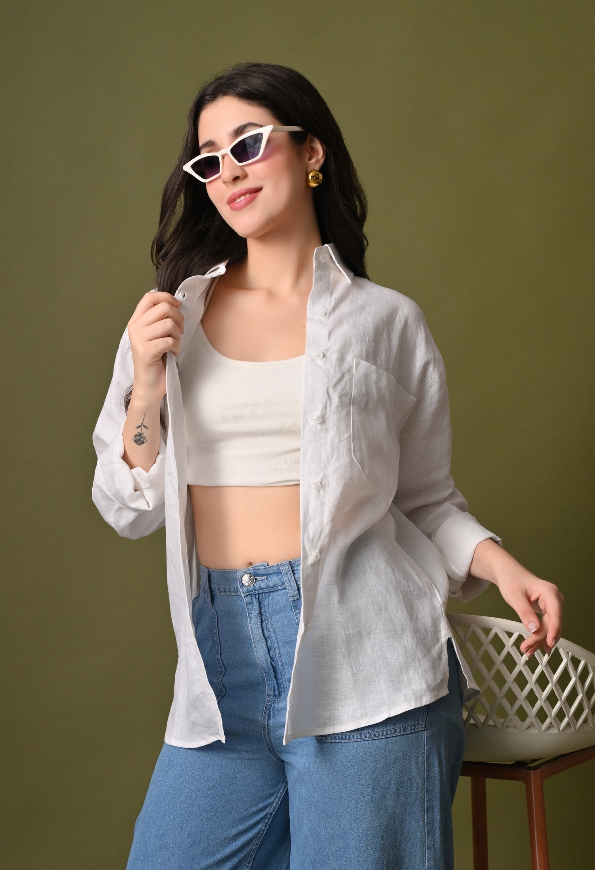 Women white linen regular fit unisex shirt