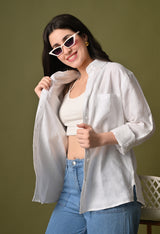 Women white linen regular fit unisex shirt