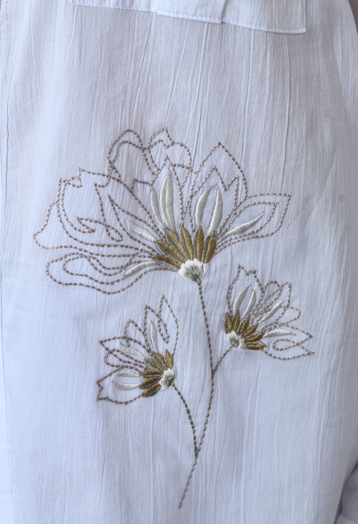 White Whispering Petal Textured Embroidered Shirt