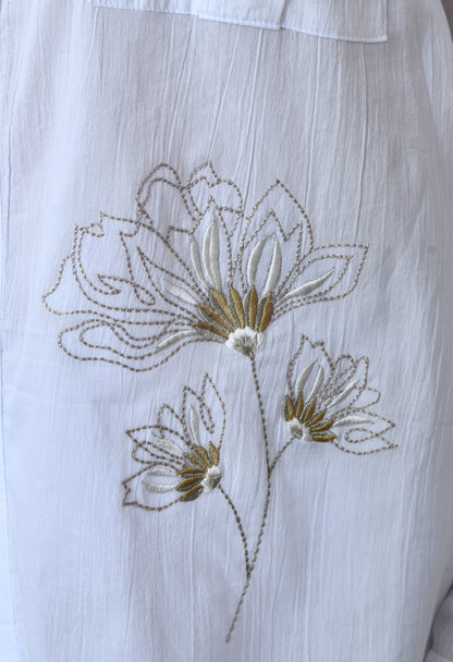 White Whispering Petal Textured Embroidered Shirt