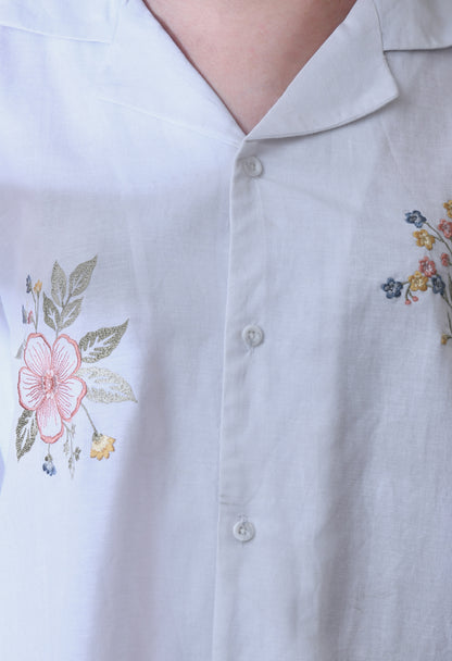 White Botanic Affair Embroidered Shirt
