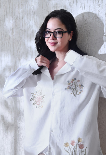White Botanic Affair Embroidered Shirt