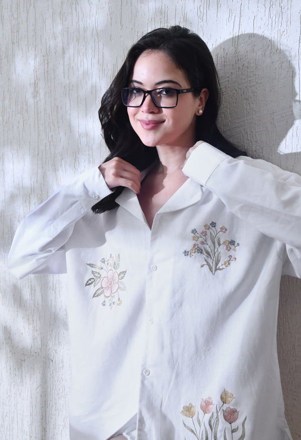 Women White Botanic Affair Embroidered Shirt