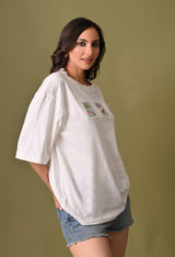 Women off white beach day embroidered unisex tshirt