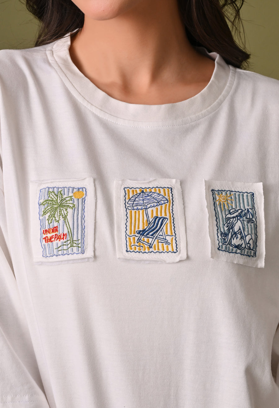 Women off white beach day embroidered unisex tshirt