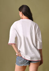 Women white bouqet embroidered unisex tshirt