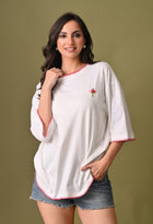Women white bouqet embroidered unisex tshirt