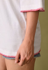 Women white bouqet embroidered unisex tshirt