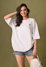 Women white bouqet embroidered unisex tshirt