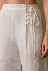 Women casual loose fit side button off white trouser
