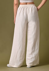 Women casual loose fit side button off white trouser
