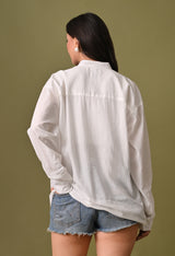 Women white brown dog chase embroidered unisex shirt