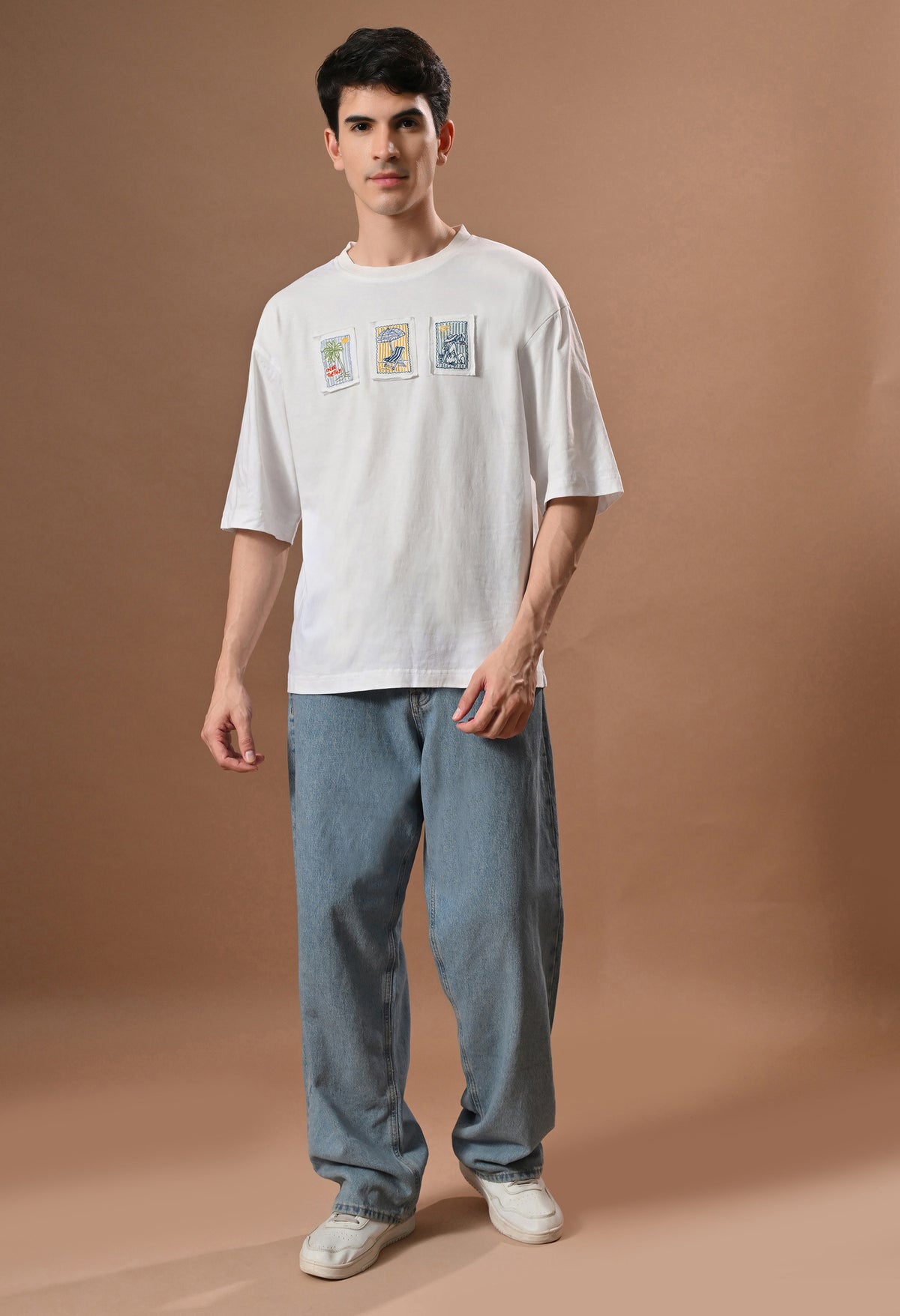 Men off white beach day embroidered unisex tshirt