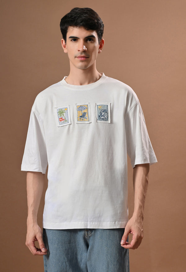 Men off white beach day embroidered unisex tshirt