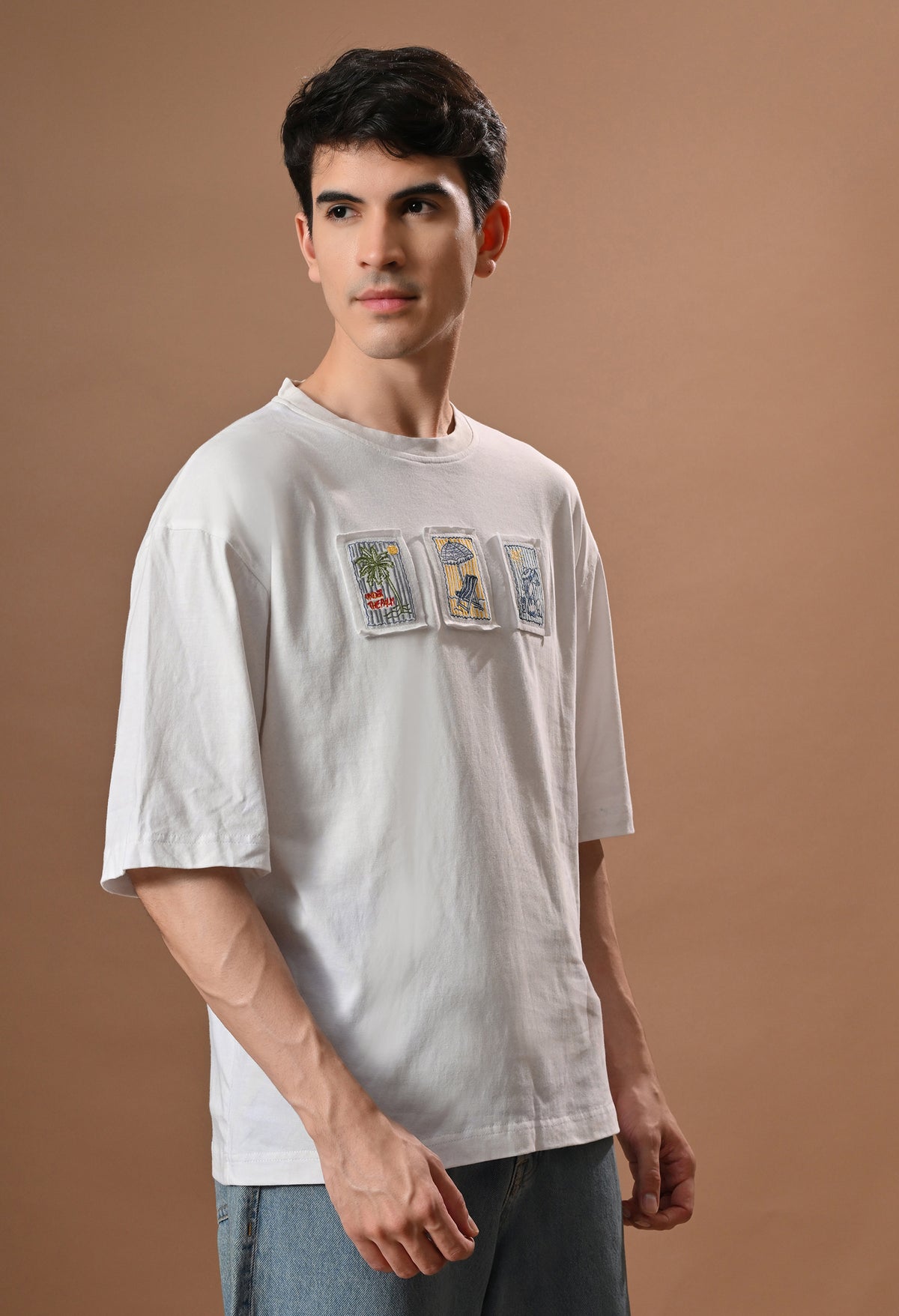 Men off white beach day embroidered unisex tshirt