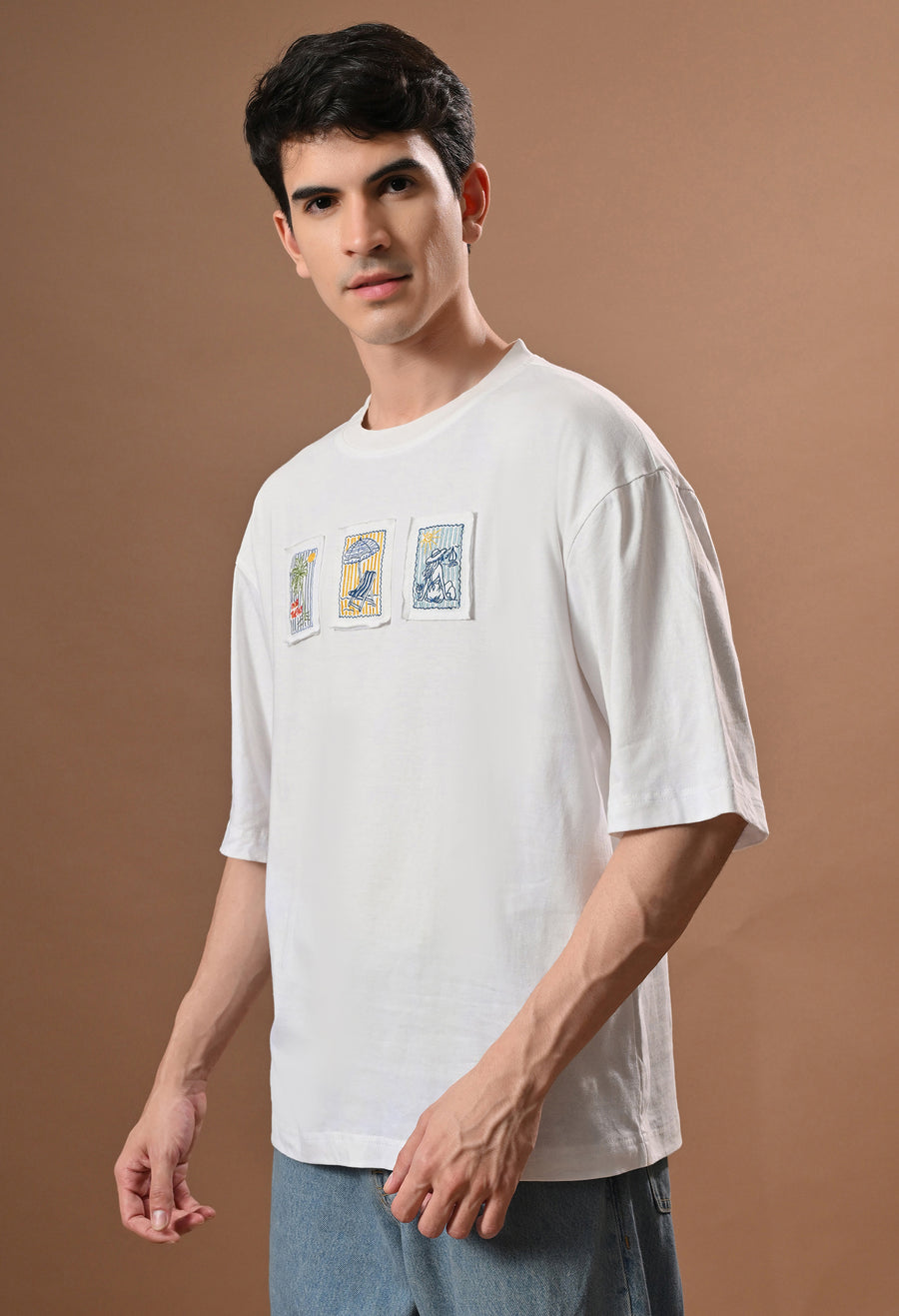 Men off white beach day embroidered unisex tshirt
