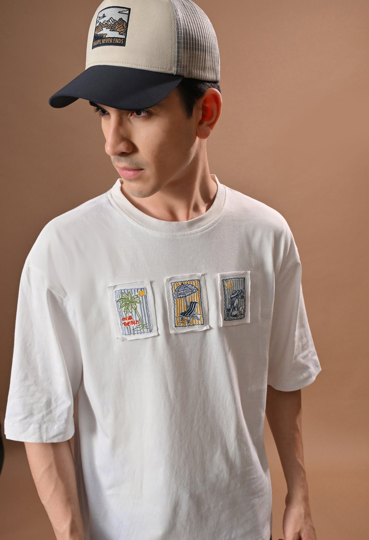 Men off white beach day embroidered unisex tshirt