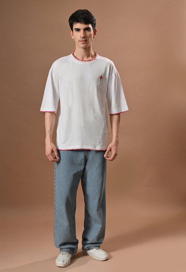 Men white bouqet embroidered unisex tshirt alternate view