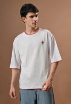 Men white bouqet embroidered unisex tshirt