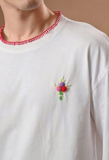 Men white bouqet embroidered unisex tshirt