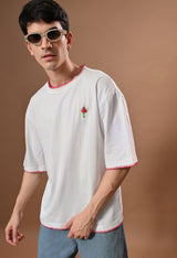 Men white bouqet embroidered unisex tshirt
