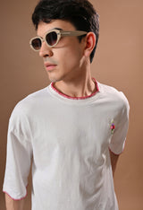 Men white bouqet embroidered unisex tshirt