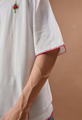 Men white bouqet embroidered unisex tshirt
