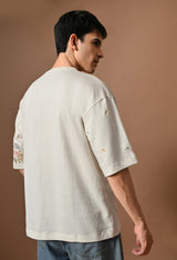 Men off white thunder leaves embroidered unisex tshirt