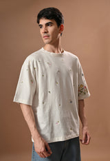 Men off white thunder leaves embroidered unisex tshirt