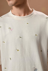Men off white thunder leaves embroidered unisex tshirt