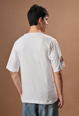Men white cat embroidered unisex tshirt