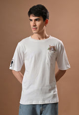 Men white cat embroidered unisex tshirt