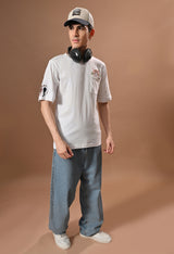 Men white cat embroidered unisex tshirt