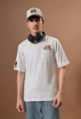 Men white cat embroidered unisex tshirt