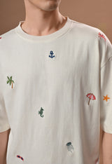 Men off white everyday embroidered unisex tshirt