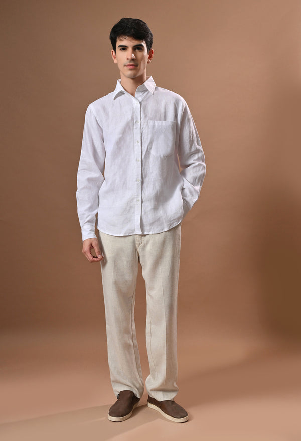 Men white linen regular fit unisex shirt alternate view
