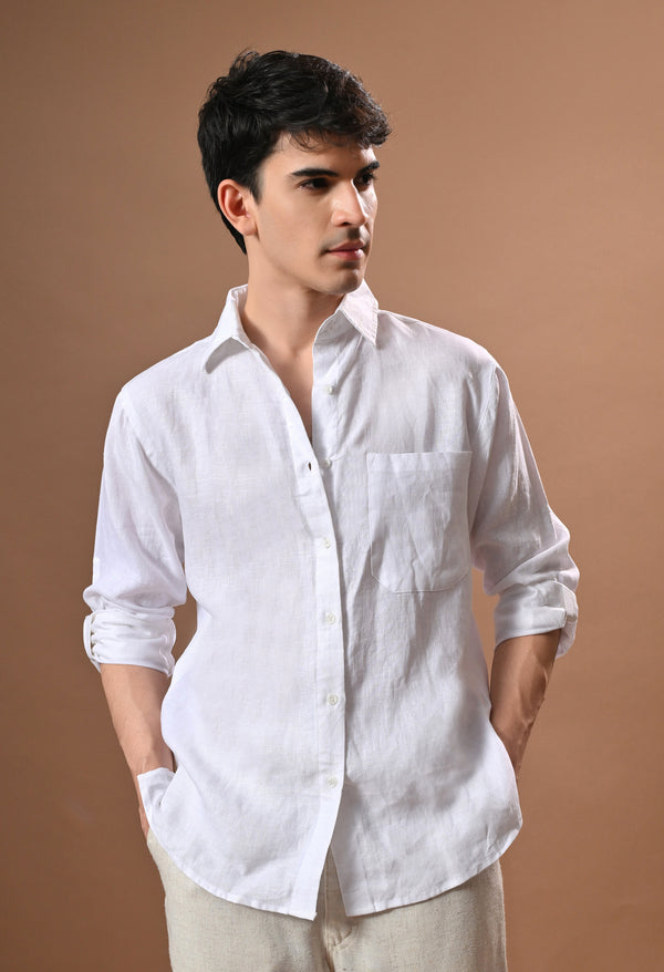 Men white linen regular fit unisex shirt
