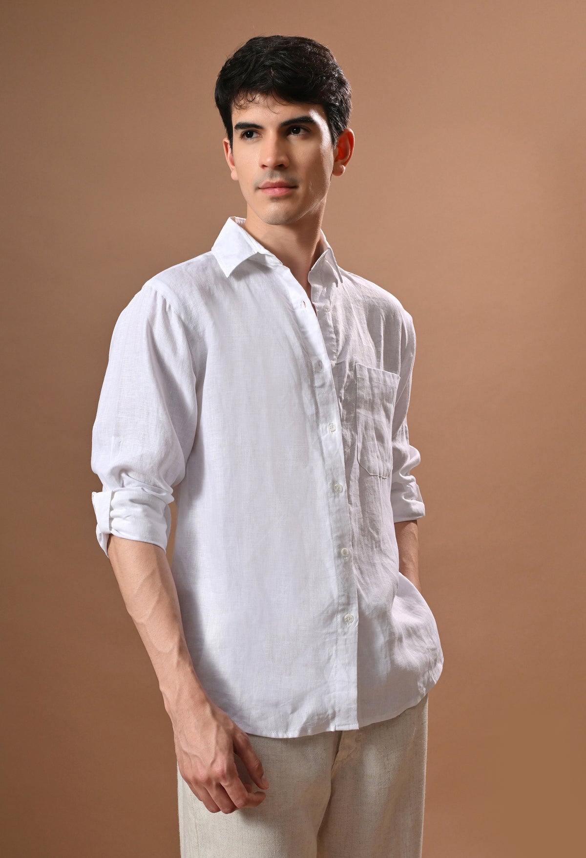Men white linen regular fit unisex shirt