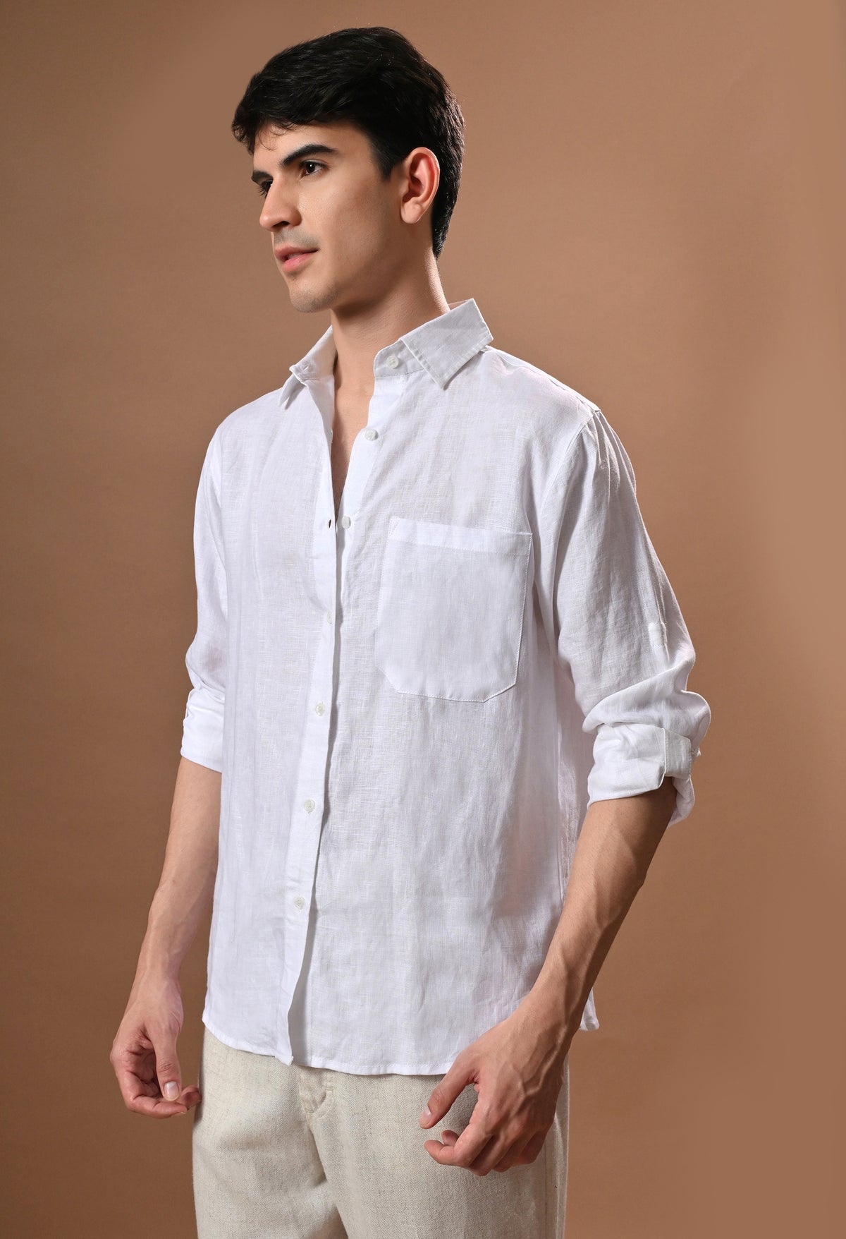 Men white linen regular fit unisex shirt