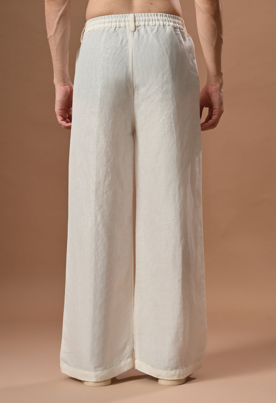 Men casual loose fit off white trouser