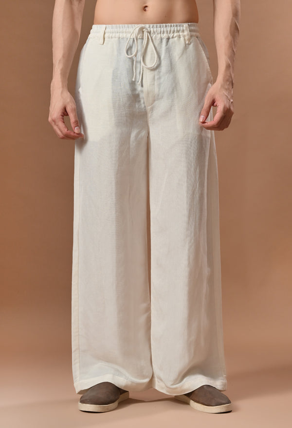 Men casual loose fit off white trouser