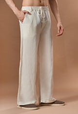 Men casual loose fit off white trouser