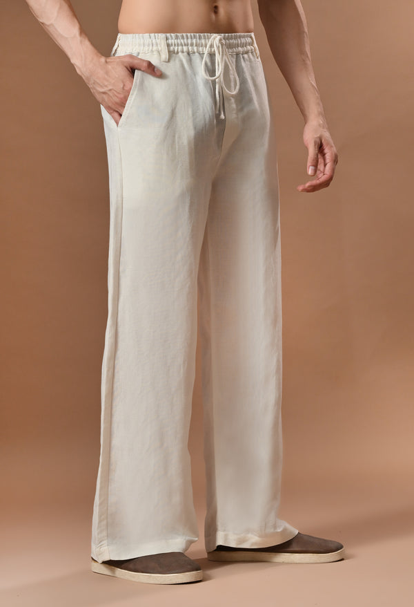 Men casual loose fit off white trouser alternate view
