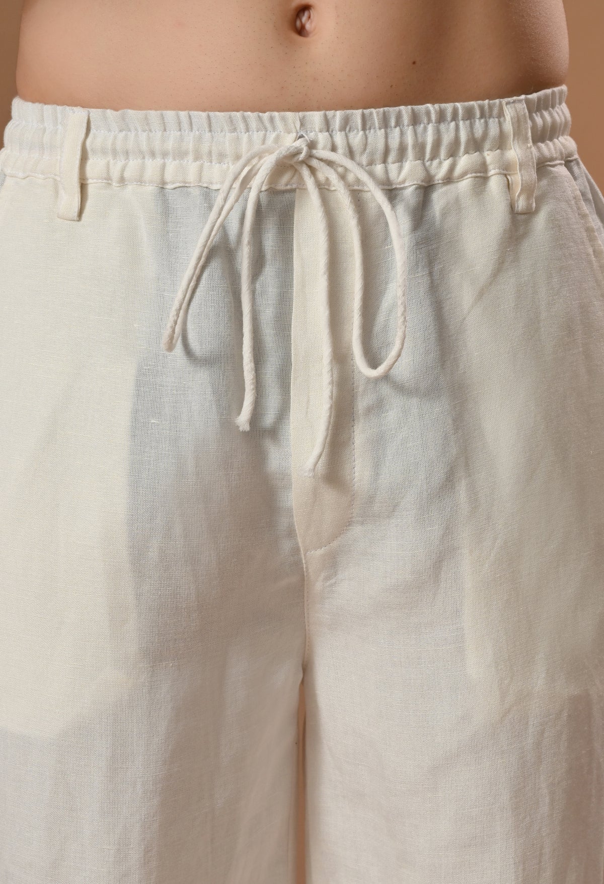 Men casual loose fit off white trouser
