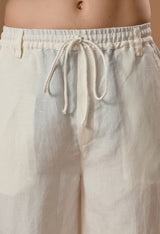 Men casual loose fit off white trouser