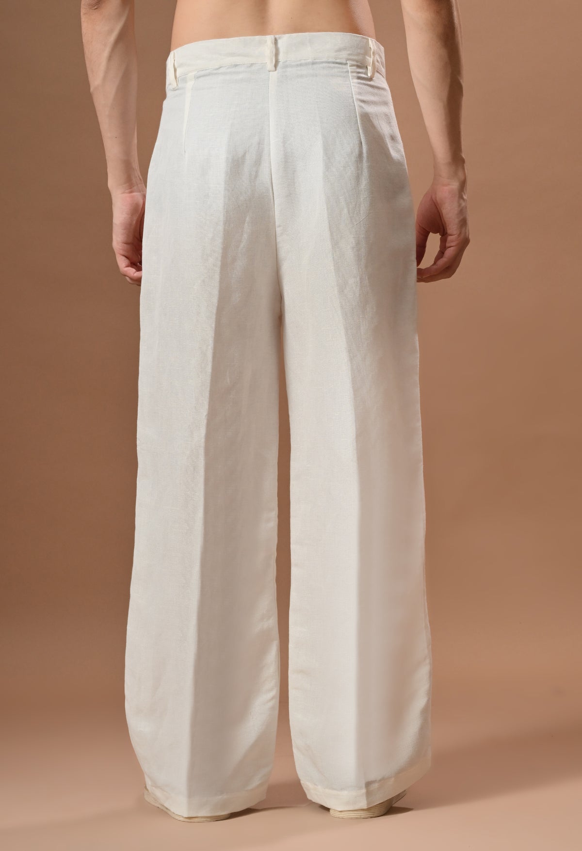 Men semi formal loose fit off white trouser